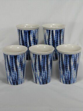 set of 5 abbott blue geometric design weight porcelain coffee mugs